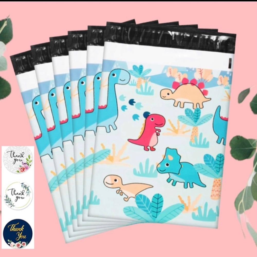 10 SETS DINOSAUR POLY MAILERS AND THANK YOU STICKERS